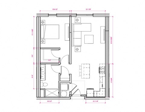 1  Bed   1  Bath   664 Sq. Ft. Barcelona II - South A3a Floor Plan at Expo at Forest Park, St. Louis, Missouri